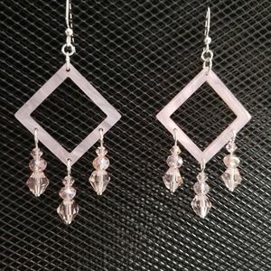 Pink acrylic and glass crystal chandelier earrings